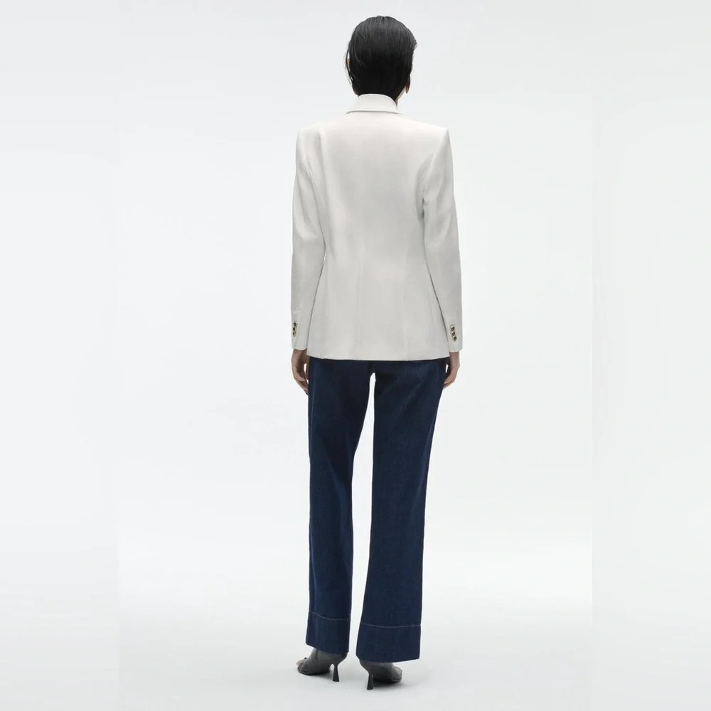 ZARA Oyster White Tailored Double Breasted Blazer Gold Button Sz M NWT - Picture 4 of 6